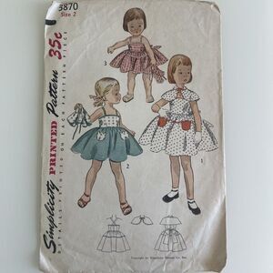 Simplicity Vintage 1940s Sewing Pattern Child’s Sun Dress And Cape 3870 Complete